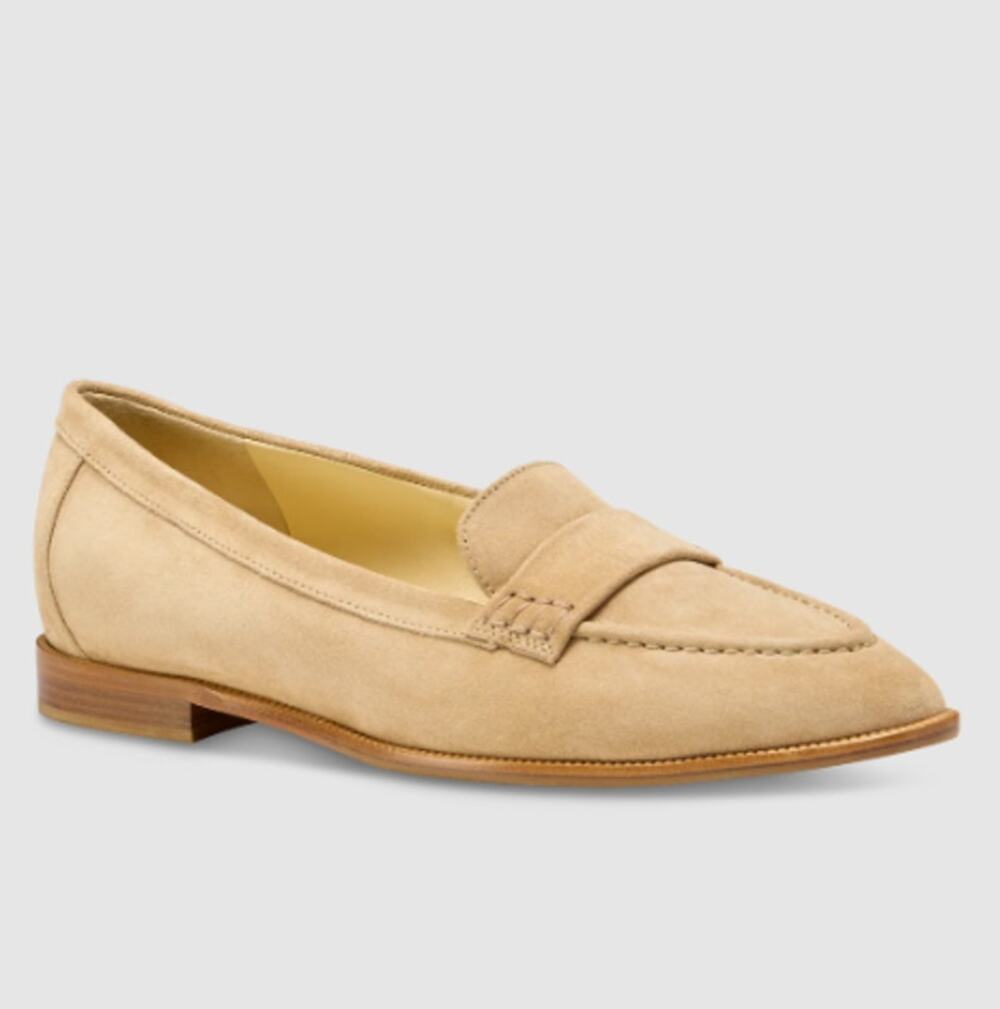 NWT Sarah Flint Judy Suede Slip On Almond Toe Loafer Desert Tan Crosta US 7